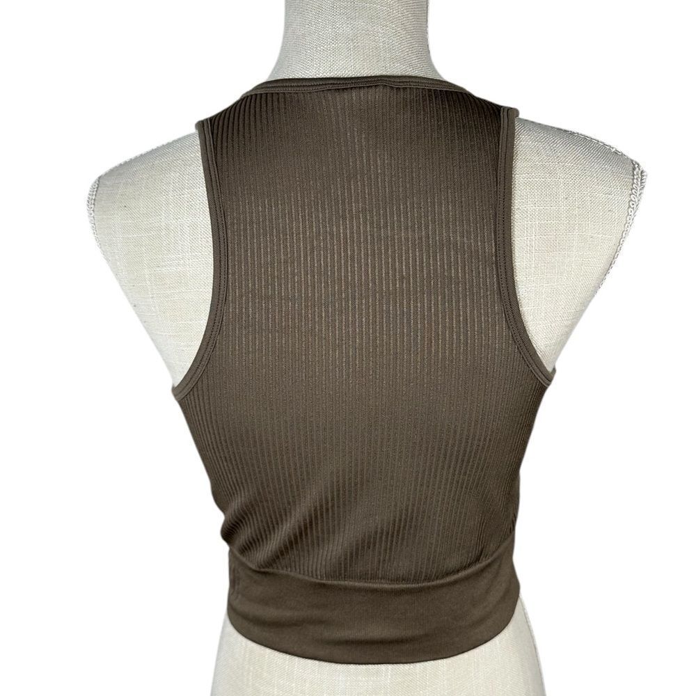 Stronger Swedish Activewear Brown Ribbed Longline Sports Bra Top - Picture 3 of 4